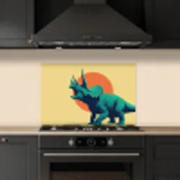 Triceratops - Cirkel - Oranje - Hoorns keuken achterwand spatscherm klein -sfeer1