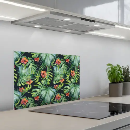 Tropical - Bloemen - Bladeren - Jungle keuken achterwand spatscherm klein -3d_schuin