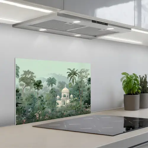 Tropische tuin - Koepelgebouw - Bloemen keuken achterwand spatscherm klein -3d_schuin