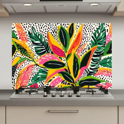 Tropisch - Bladeren - Zwart - wit keuken achterwand spatscherm klein -3d_website