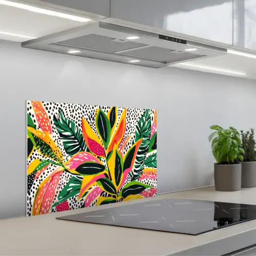 Tropisch - Bladeren - Zwart - wit keuken achterwand spatscherm klein -3d_schuin