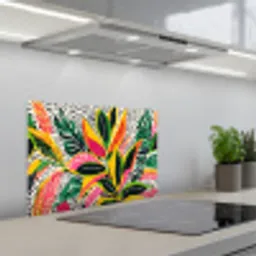 Tropisch - Bladeren - Zwart - wit keuken achterwand spatscherm klein -3d_schuin