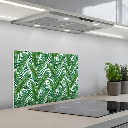 Tropisch - Palmbladeren - Groen keuken achterwand spatscherm klein 900 -3d_schuin