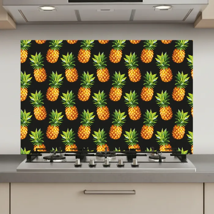 Tropische - Ananas - Zwart keuken achterwand spatscherm klein 900 -3d_website