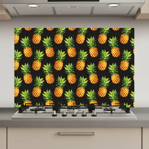 Tropische - Ananas - Zwart keuken achterwand spatscherm klein 900 -3d_website