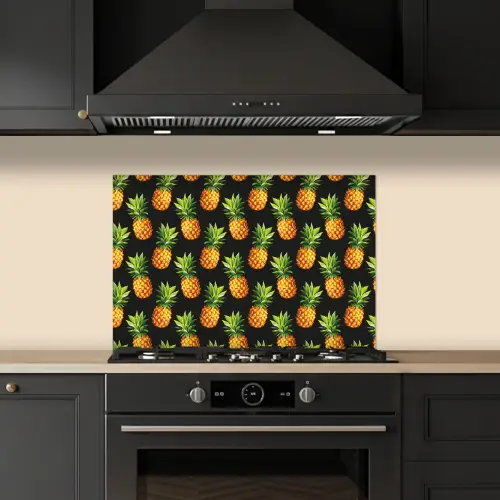 Tropische - Ananas - Zwart keuken achterwand spatscherm klein 900 -sfeer1