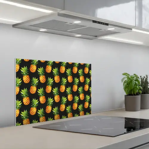 Tropische - Ananas - Zwart keuken achterwand spatscherm klein 900 -3d_schuin