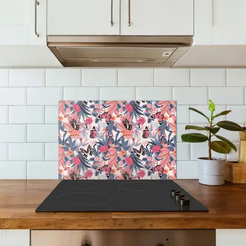 Tropisch - Zomer - Vlinder - Perzik keuken achterwand spatscherm klein 900 -sfeer2