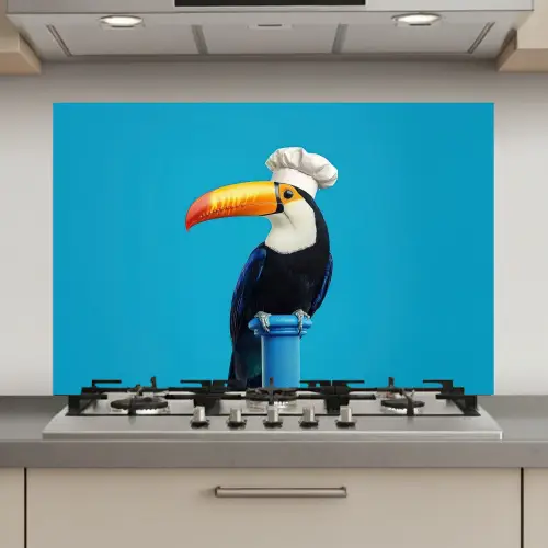 Tucan - Sokkel - Vogel - Koksmuts keuken achterwand spatscherm klein -3d_website