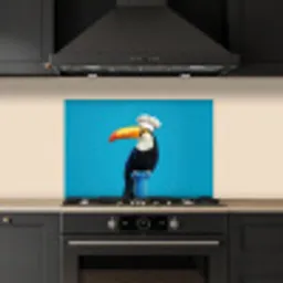 Tucan - Sokkel - Vogel - Koksmuts keuken achterwand spatscherm klein -sfeer1