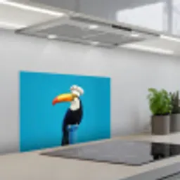 Tucan - Sokkel - Vogel - Koksmuts keuken achterwand spatscherm klein -3d_schuin