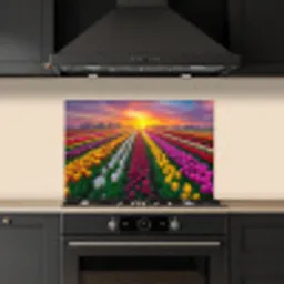 Tulpenveld - Zonsondergang - Kleurrijk keuken achterwand spatscherm klein -sfeer1