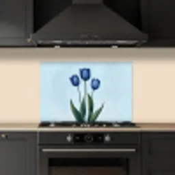 Tulpen - Blauw - Bladeren keuken achterwand spatscherm klein -sfeer1