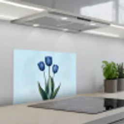 Tulpen - Blauw - Bladeren keuken achterwand spatscherm klein -3d_schuin