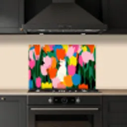 Tulpen - Kat - Kleurrijk keuken achterwand spatscherm klein -sfeer1