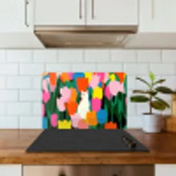 Tulpen - Kat - Kleurrijk keuken achterwand spatscherm klein -sfeer2