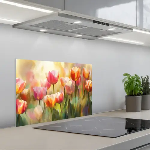 Tulpen - Sprookjesachtig - Kleurrijk keuken achterwand spatscherm klein -3d_schuin