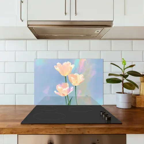 Tulpen - Roze accenten - Blauw keuken achterwand spatscherm klein -sfeer2