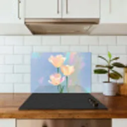 Tulpen - Roze accenten - Blauw keuken achterwand spatscherm klein -sfeer2
