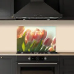 Tulpen - Roze - Zonnestralen keuken achterwand spatscherm klein -sfeer1