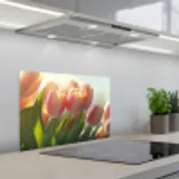 Tulpen - Roze - Zonnestralen keuken achterwand spatscherm klein -3d_schuin