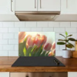 Tulpen - Roze - Zonnestralen keuken achterwand spatscherm klein -sfeer2