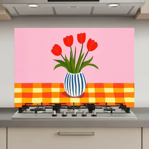Tulpen - Roze - Vaas keuken achterwand spatscherm klein -3d_website
