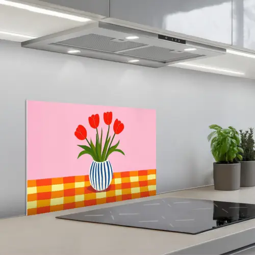 Tulpen - Roze - Vaas keuken achterwand spatscherm klein -3d_schuin