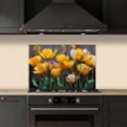 Tulpen - Geel - Penseelstreken - Abstract keuken achterwand spatscherm klein -sfeer1