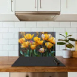 Tulpen - Geel - Penseelstreken - Abstract keuken achterwand spatscherm klein -sfeer2