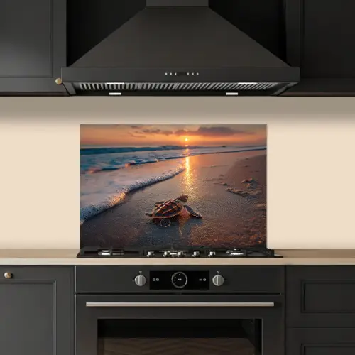 Schildpad - strand - Zonsondergang keuken achterwand spatscherm klein -sfeer1