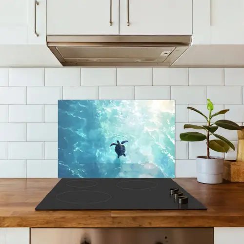 Schildpad - Zee - Blauw - Schittering keuken achterwand spatscherm klein -sfeer2