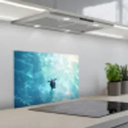 Schildpad - Zee - Blauw - Schittering keuken achterwand spatscherm klein -3d_schuin