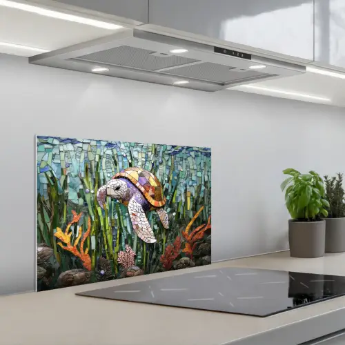 Schildpad - Zeewier - Mozaïek keuken achterwand spatscherm klein -3d_schuin