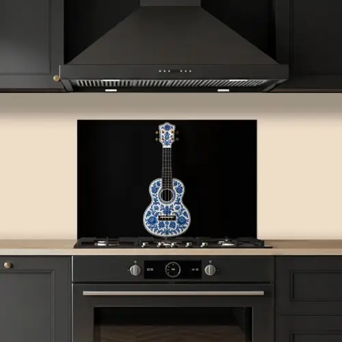 Ukelele - Delfts - Blauw - Muziek keuken achterwand spatscherm klein -sfeer1
