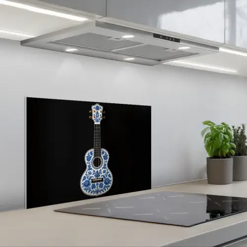 Ukelele - Delfts - Blauw - Muziek keuken achterwand spatscherm klein -3d_schuin