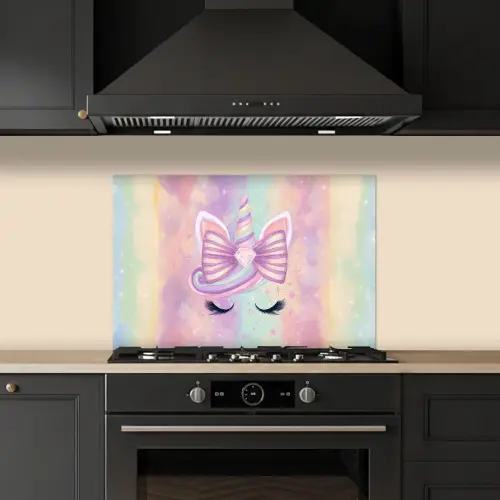 Eenhoorn - Glitters - Regenboog - Pastel keuken achterwand spatscherm klein -sfeer1