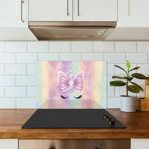 Eenhoorn - Glitters - Regenboog - Pastel keuken achterwand spatscherm klein -sfeer2