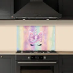 Eenhoorn - Glitters - Regenboog - Pastel keuken achterwand spatscherm klein -sfeer1