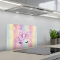 Eenhoorn - Glitters - Regenboog - Pastel keuken achterwand spatscherm klein -3d_schuin