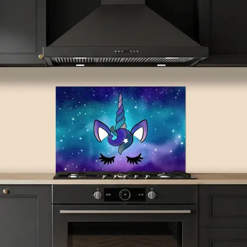 Eenhoorn - Sterrenhemel - Ster - Blauw keuken achterwand spatscherm klein -sfeer1