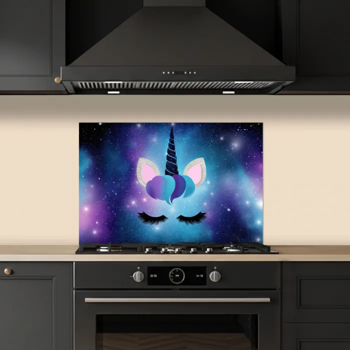 Eenhoorn - Sterren - Blauw keuken achterwand spatscherm klein -sfeer1
