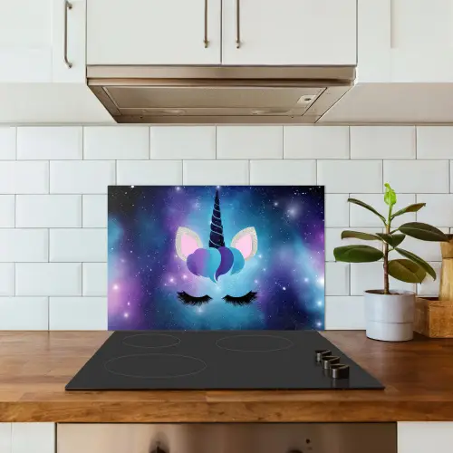 Eenhoorn - Sterren - Blauw keuken achterwand spatscherm klein -sfeer2