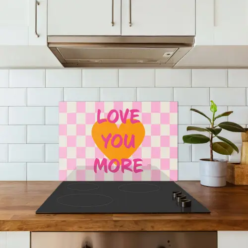 Valentijn - Love - Roze - Oranje keuken achterwand spatscherm klein -sfeer2