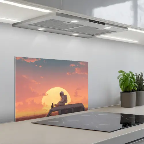 Busje - Kat - Zonsondergang - Oranje keuken achterwand spatscherm klein -3d_schuin