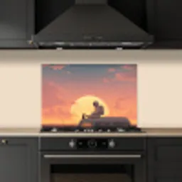 Busje - Kat - Zonsondergang - Oranje keuken achterwand spatscherm klein -sfeer1
