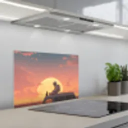 Busje - Kat - Zonsondergang - Oranje keuken achterwand spatscherm klein -3d_schuin