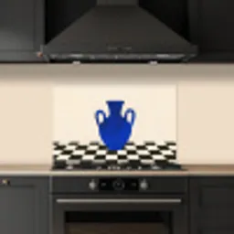 Vaas - Blauw - Geblokt - Modern keuken achterwand spatscherm klein -sfeer1