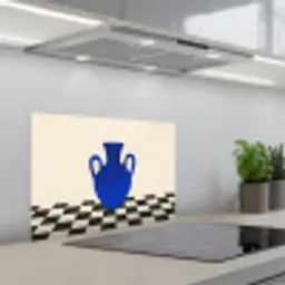 Vaas - Blauw - Geblokt - Modern keuken achterwand spatscherm klein -3d_schuin