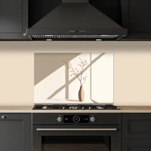 Vaas - Takken - Bessen - Minimalistisch keuken achterwand spatscherm klein -sfeer1